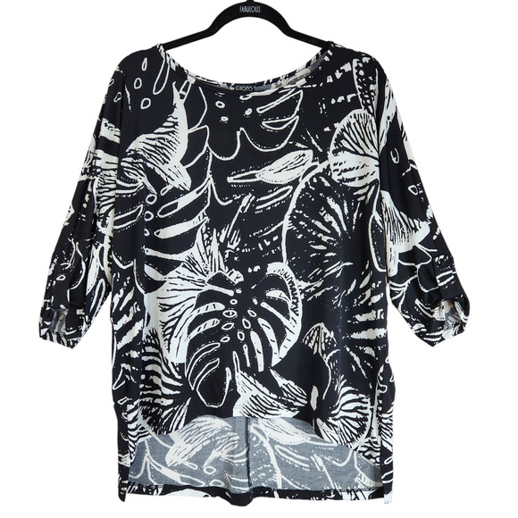 Clara Sun Woo Tops - Clara Sun Woo Womens Top Blouse Size Small Black White 3/4 Tabbed Sleeves